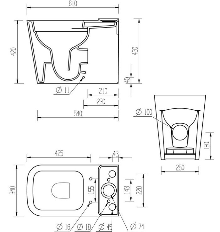 rimless close couple toilet