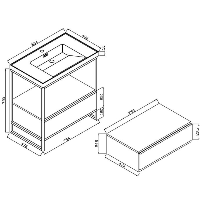 black-frame-vanity-unit-oak-drawer-modern-vanity-unit