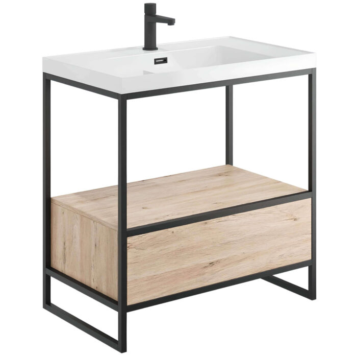 black-frame-vanity-unit-oak-drawer-modern-vanity-unit